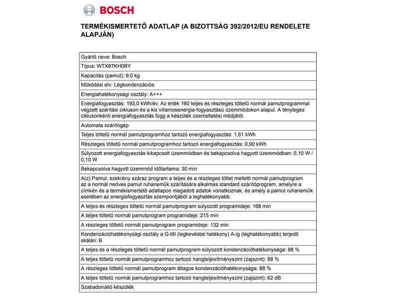 Bosch WTX87KH0BY Hőszivattyús szárítógép
