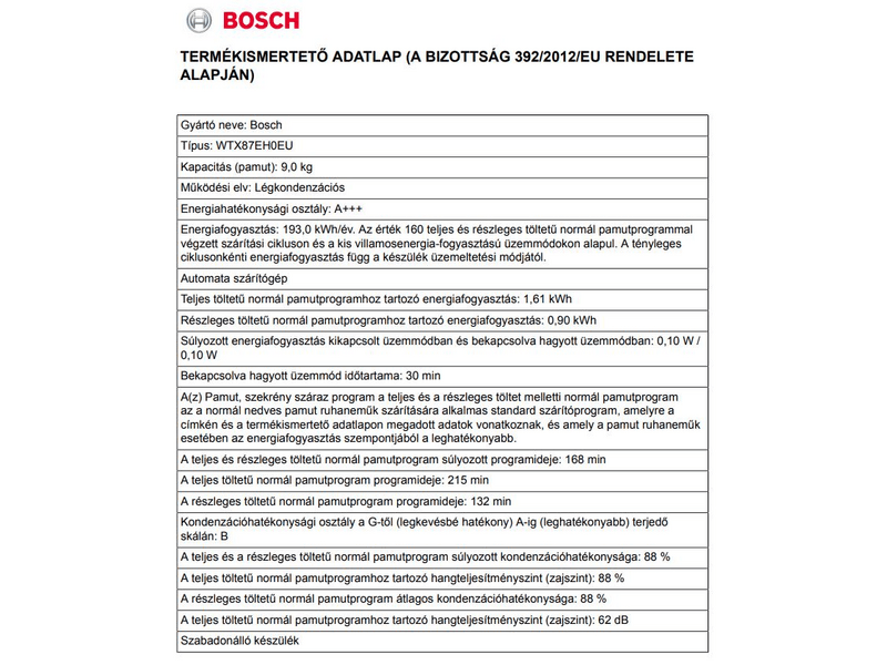 BOSCH WTX87EH0EU Hőszivattyús szárítógép