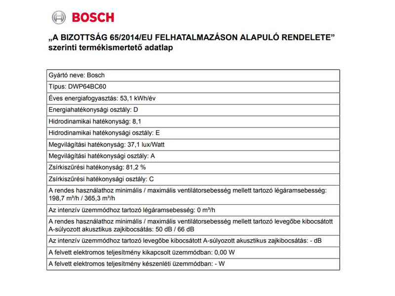 Bosch DWP64BC60 Fali páraelszívó