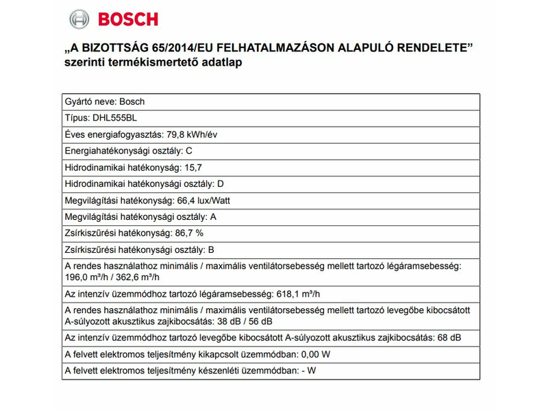 Bosch DHL 555BL Kürtőbe építhető páraelszívó