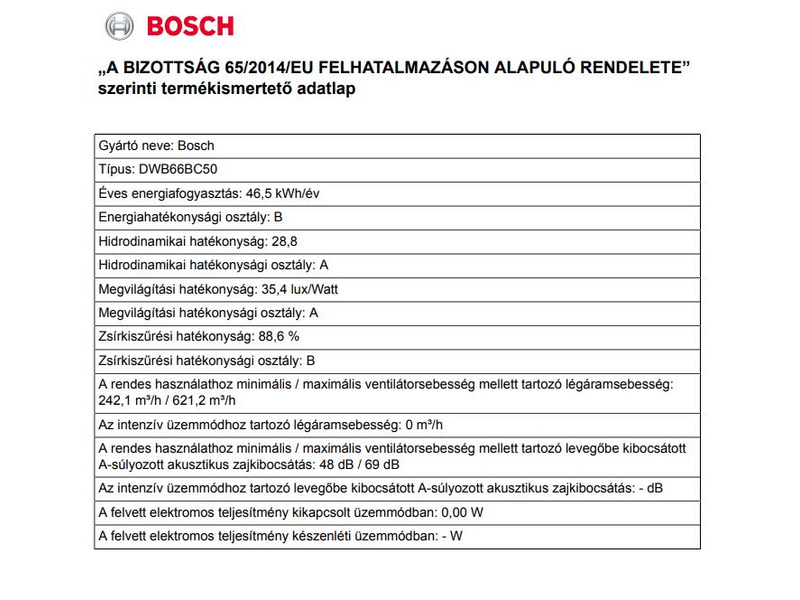 Bosch DWB66BC50 Kürtős páraelszívó