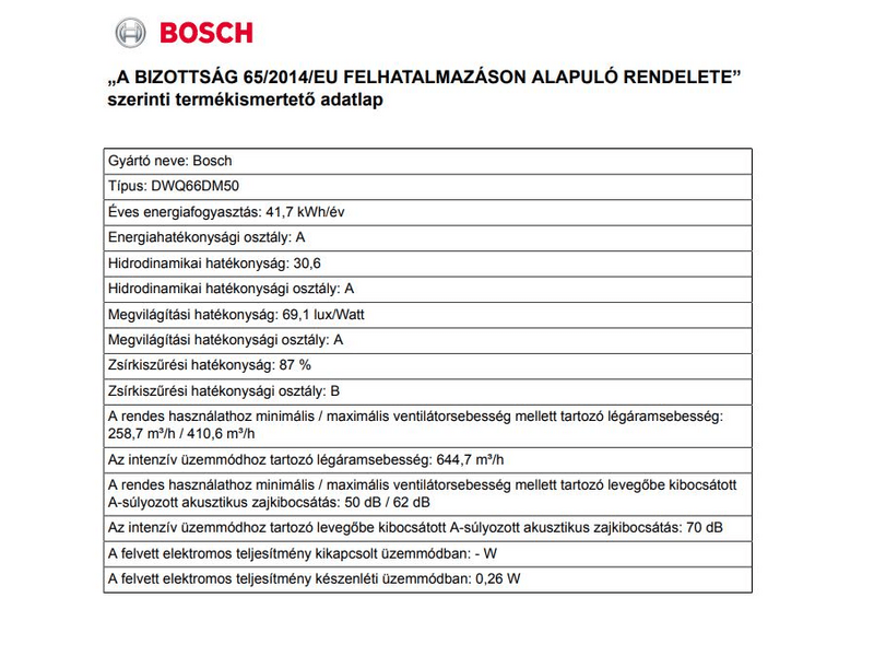Bosch DWQ66DM50 Fali páraelszívó