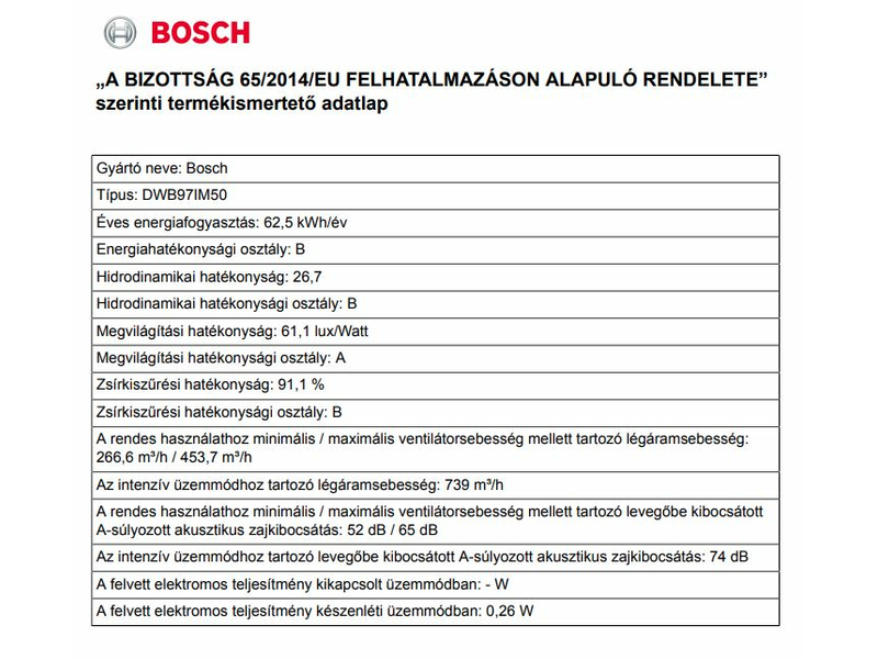 Bosch DWB97IM50 Kürtős páraelszívó 90 cm