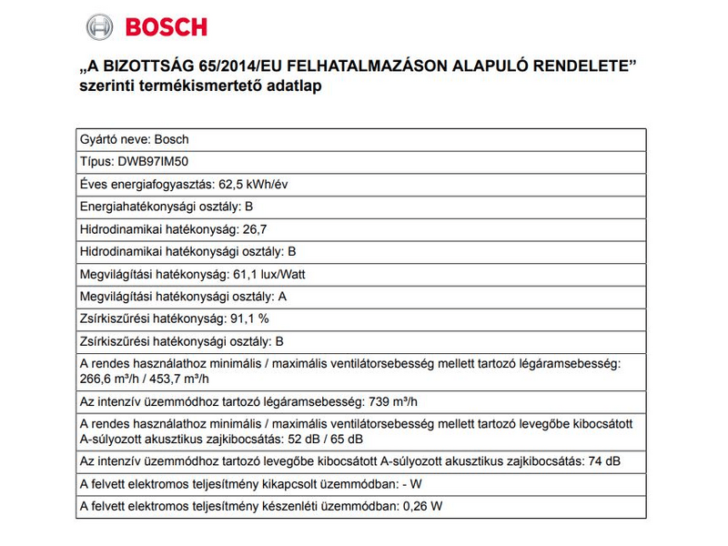 Bosch DWB97IM50 Kürtős páraelszívó