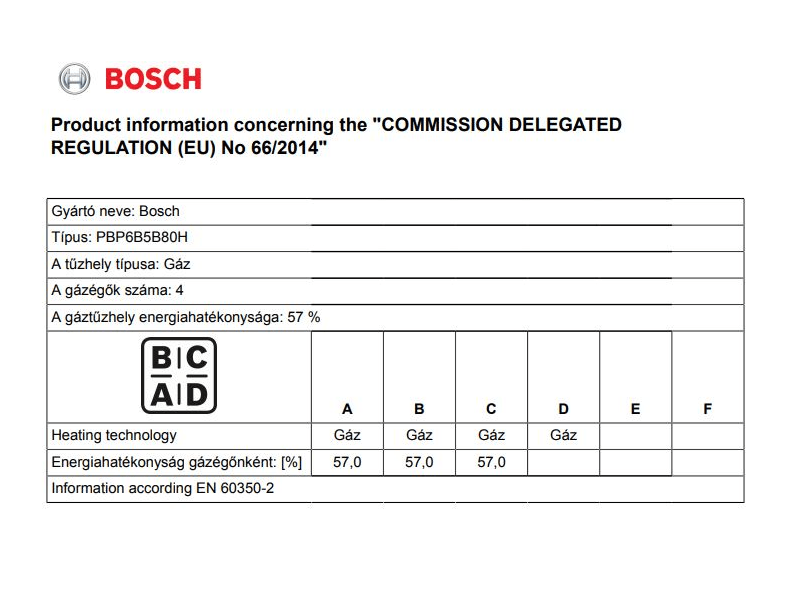 Bosch PBP6B5B80H Beépíthető gáz főzőlap