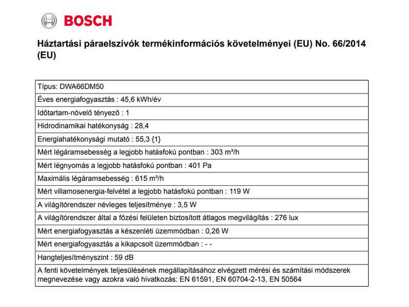 Bosch DWA66DM50 Fali páraelszívó, Inox