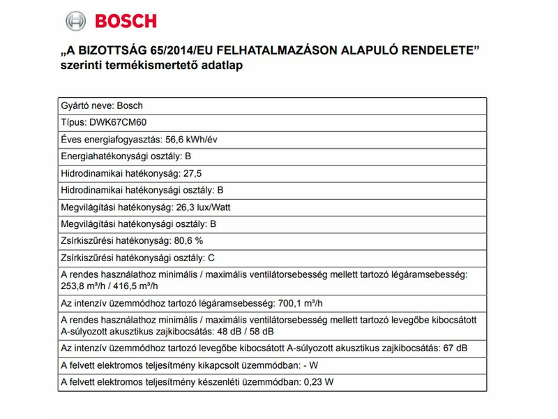 Bosch DWK67CM60 Fali páraelszívó