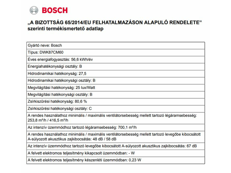 Bosch DWK87CM60 Fali páraelszívó