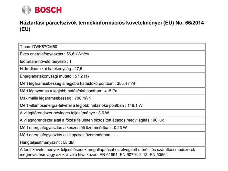 Bosch DWK87CM60 Fali páraelszívó