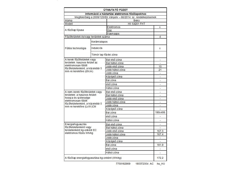 BEKO HII64201FHT Beépíthető indukciós főzőlap