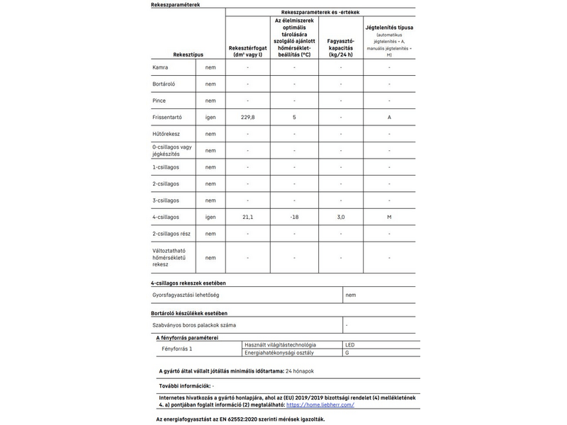 Liebherr KP290 Egyajtós Hűtőszekrény Fagyasztórekesszel