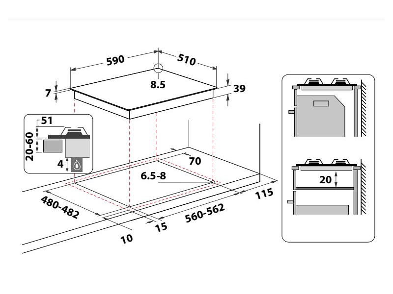 Whirlpool GMWL 628/IXL EE Beépíthető gáz főzőlap