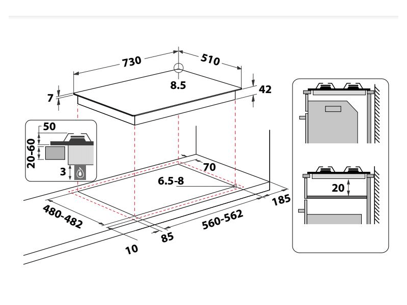 Whirlpool GMWL 728/IXL Beépíthető gáz főzőlap