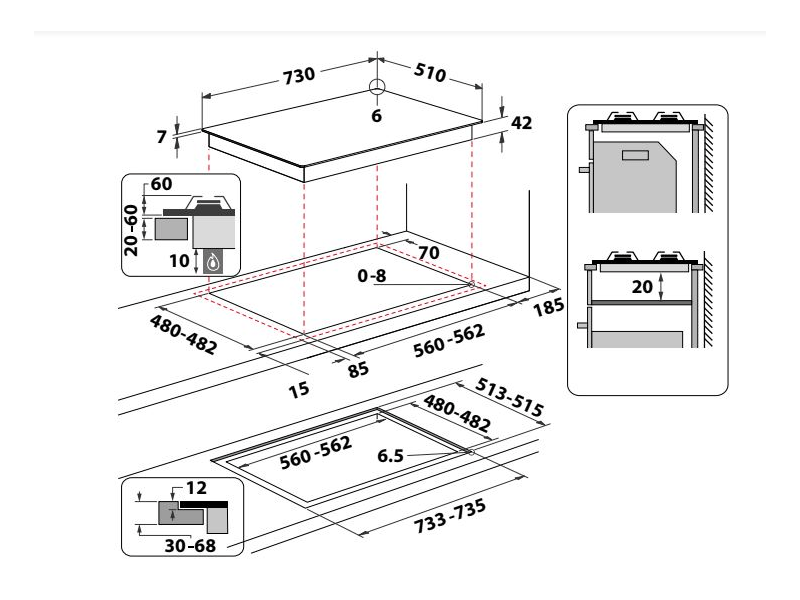 Whirlpool GOWL728NB Beépíthető gáz főzőlap