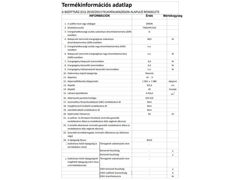 Orion PIF40-DLED Full HD LED Tv