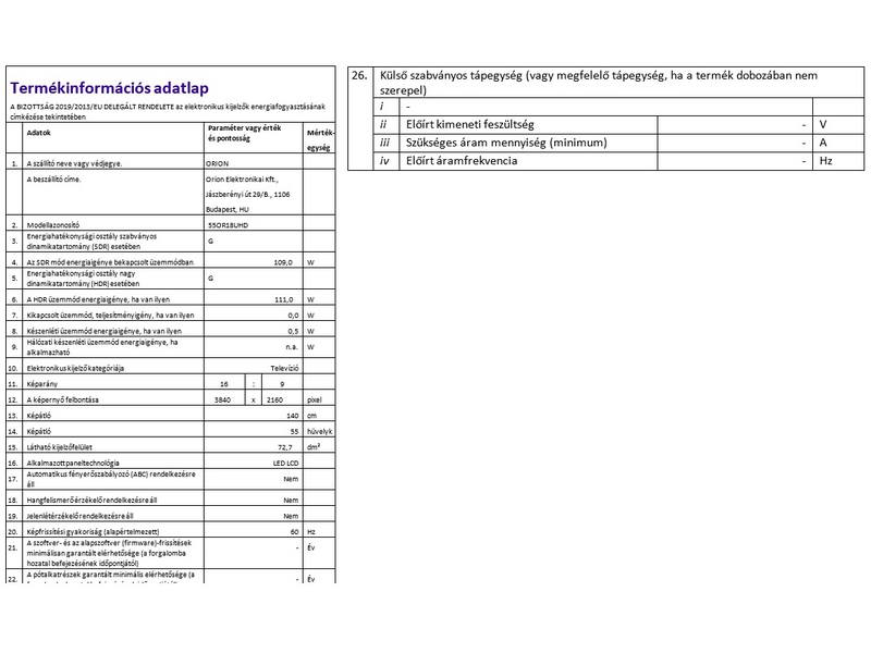 Orion 55OR18UHD 4K Ultra HD LED