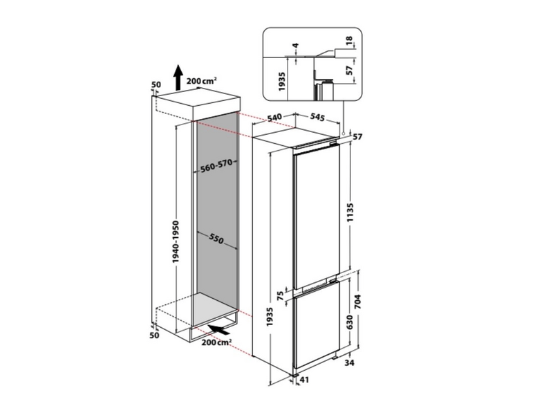 Whirlpool WHC20 T593 P Ugradbeni hladnjak s donjim zamrzivačem