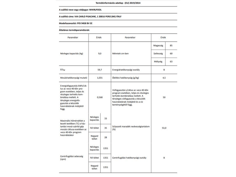 Whirlpool EFFD 9458 BV HU elöltöltős mosógép