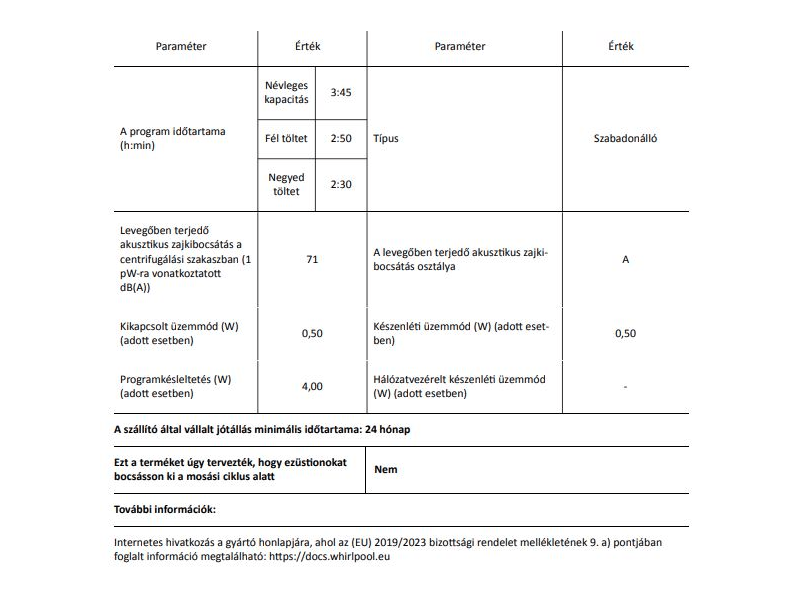 Whirlpool W6 W945WB EE elöltöltős gőzfunkciós mosógép