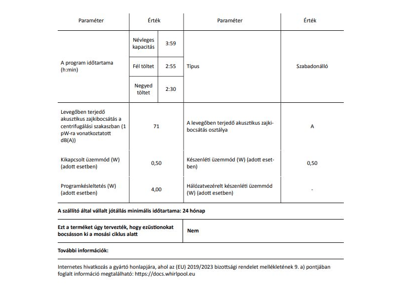 Whirlpool W6 W045WB EE Elöltöltős gőzfunkciós mosógép
