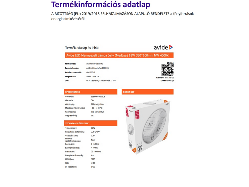 Avide ACLO33NW-18W-ME