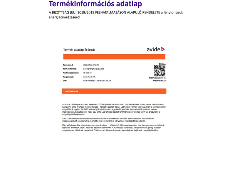 Avide ACLO33NW-18W-ME