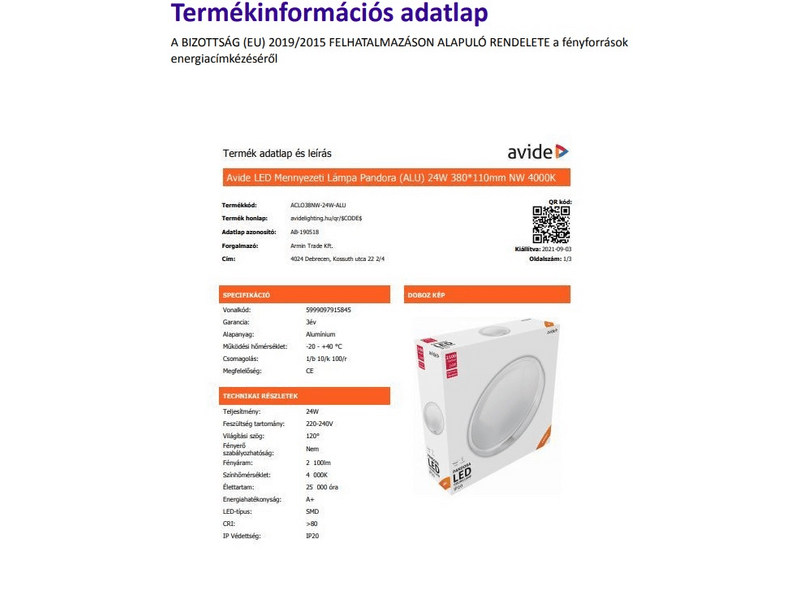Avide ACLO38NW-24W-HER Heracles LED Mennyezeti lámpa