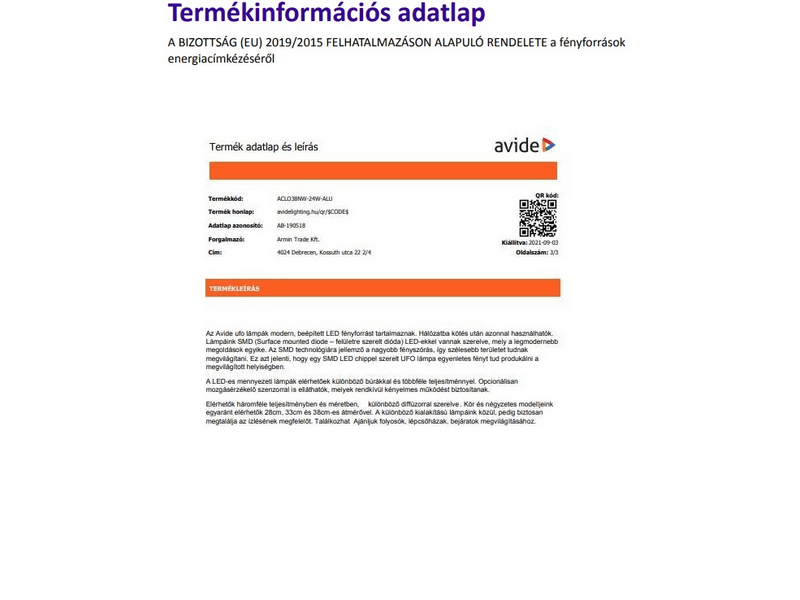 Avide ACLO38NW-24W-HER Heracles LED Mennyezeti lámpa