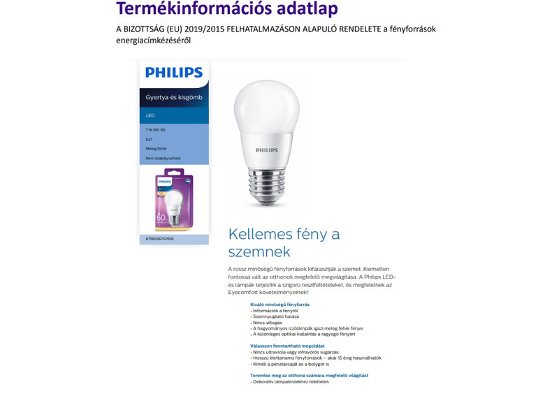 PHILIPS E27 7W 2700KB LED izzó