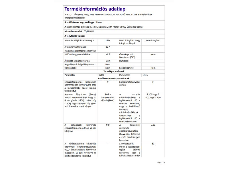 EMOS LED izzó classic A60 E27 9W (ZQ5140)