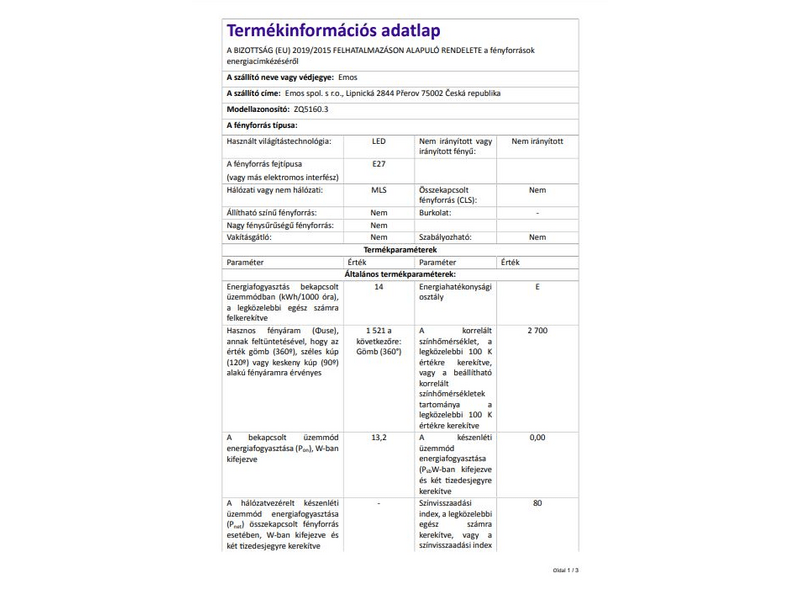 EMOS LED izzó classic A60 E27 14W WW (ZQ5160)