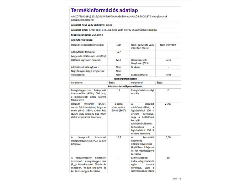 EMOS LED izzó classic A60 E27 10,5W WW (ZQ5150)