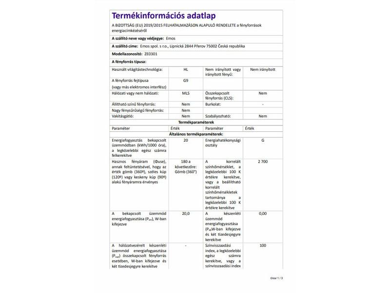 EMOS halogén izzó eco G9 230V 18W (ZE0301)