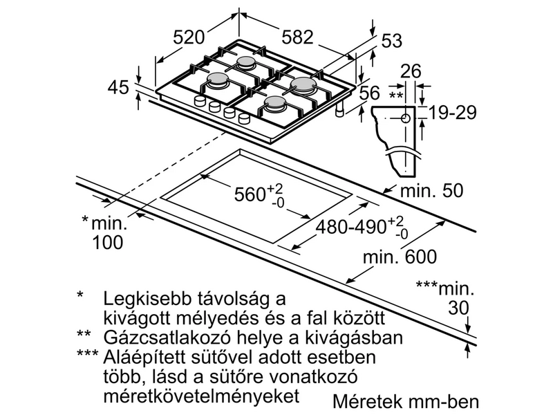 Bosch PGP6B5K60 Serie 4 Beépíthető gázfőzőlap