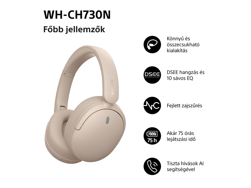 Sony WH-CH730N vezeték nélküli zajszűrős fejhallgató, rózsaszín (WHCH730NP.CE7)
