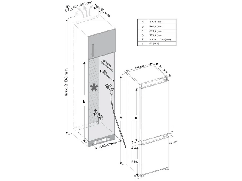 LG GTFN256SET Beépíthető kombinált hűtőszekrény