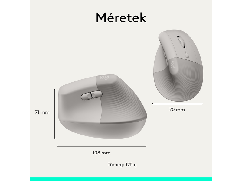 Logitech Lift vertikális egér, homokszín (910-007771)