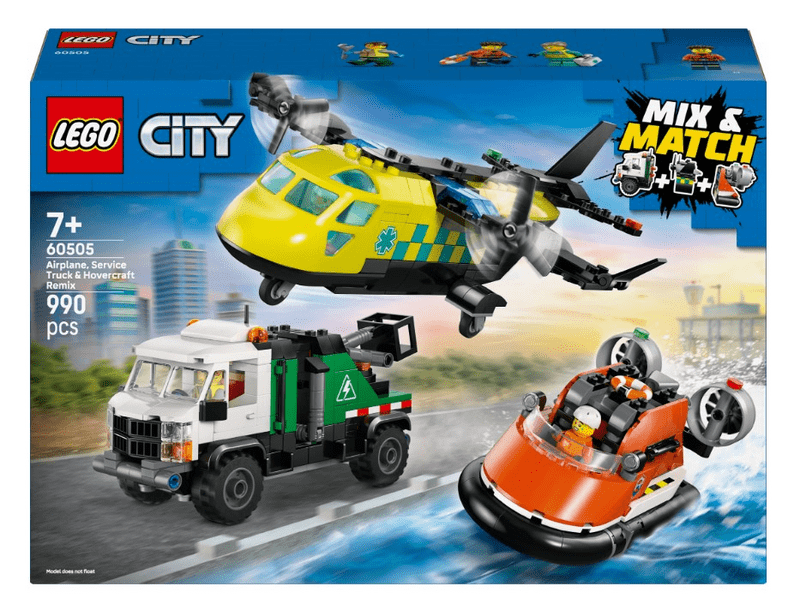 LEGO® City Repülőgép, emelőkosaras kocsi és légpárnás jármű remix (60505)