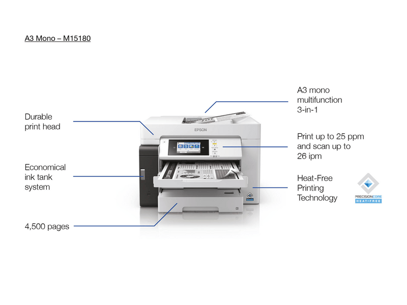 Epson M15180 A3 mono MFP, DUPLEX, WiFi 4500 oldal tintával