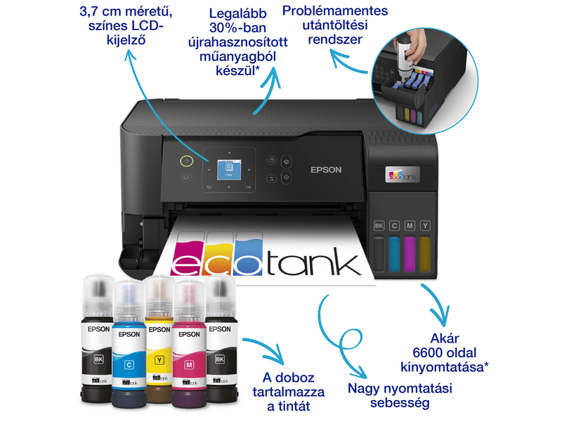 Epson L3560 színes MFP, WiFi, 6600/5900 oldal tintával