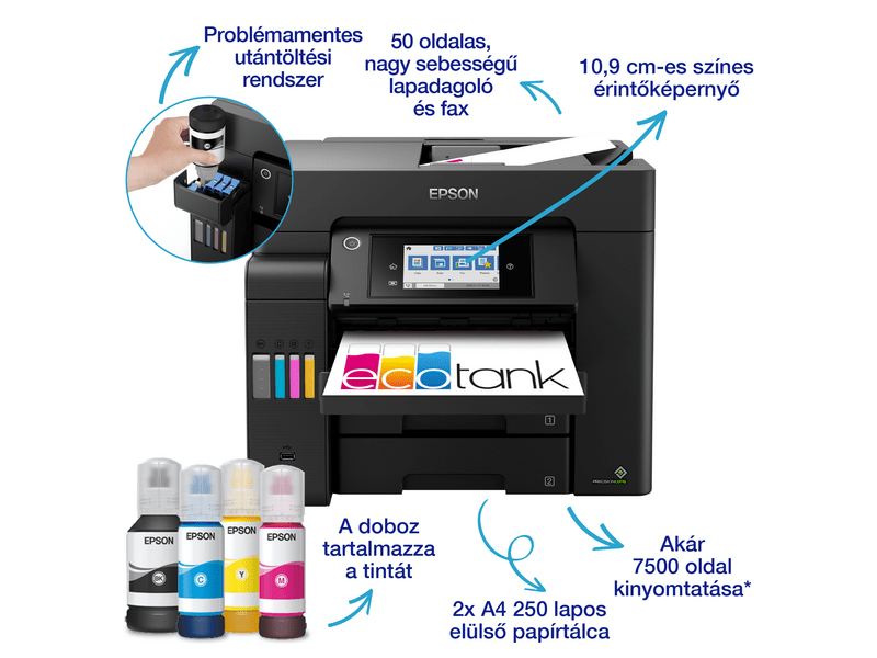 Epson L6550 színes MFP, DUPLEX, 14 000/5200 oldal tintával