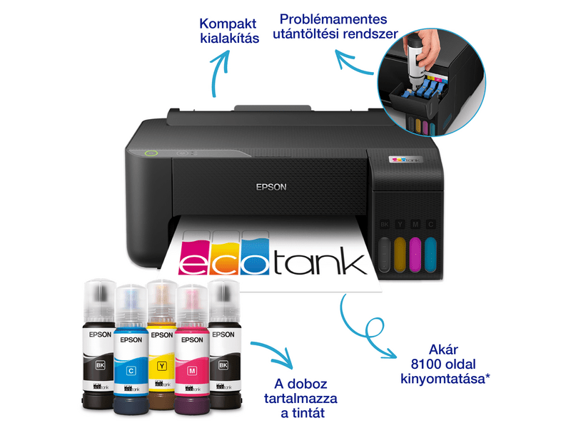 Epson L1230 színes nyomtató USB 8100/6500 oldal tintával