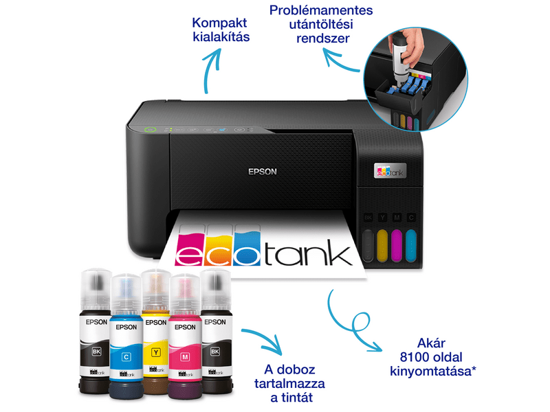 Epson L3270 Színes MFP, WiFi/USB, 8100/6500 oldal tintával