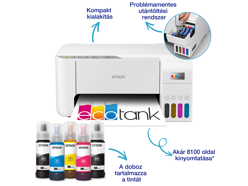 Epson L3276 színes MFP, WiFi, 8100/6500 oldal tintával