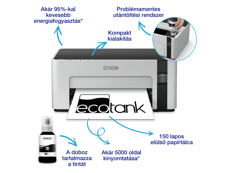 Epson M1100 mono nyomtató USB, 5000 oldal tintával