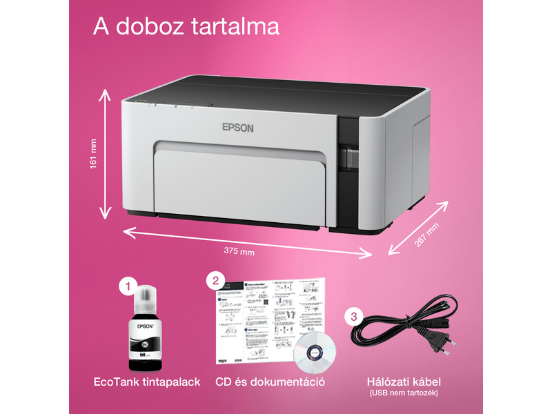 Epson M1100 mono nyomtató USB, 5000 oldal tintával
