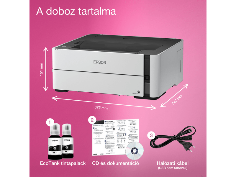 Epson M1170 mono nyomtató LAN/USB 5000 oldal tintával
