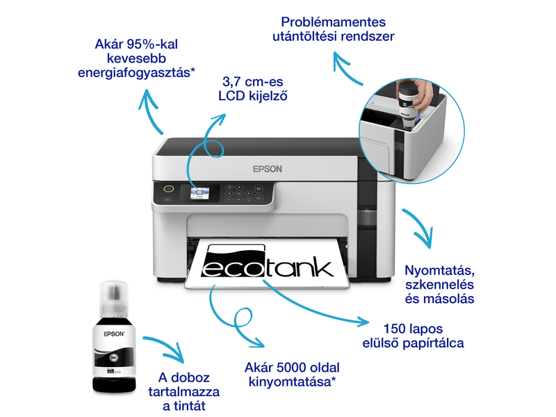 Epson M2120 mono MFP, WiFi, 5000 oldal tintával