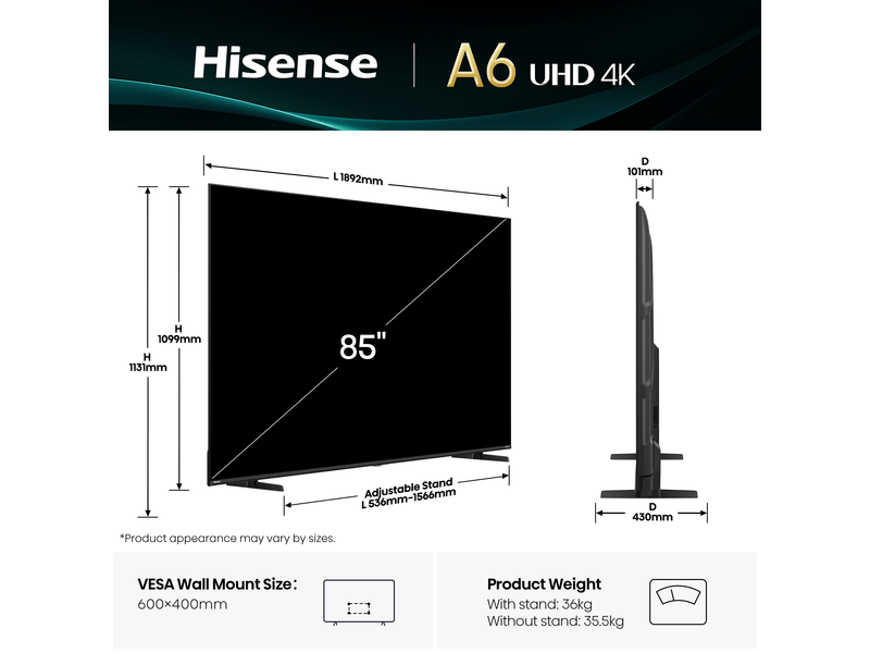 Hisense 85A6Q 85" 4K UHD Smart televizor
