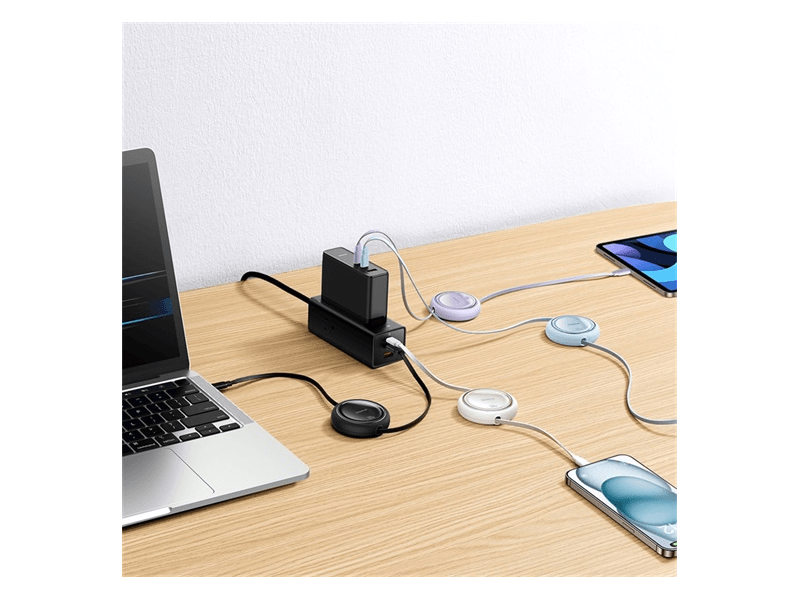 ACC Baseus Free2Draw Mini USB Type-C, 100W gyorstöltő adatkábel, kihúzható, automata behúzó funkcióval, 1m, kék